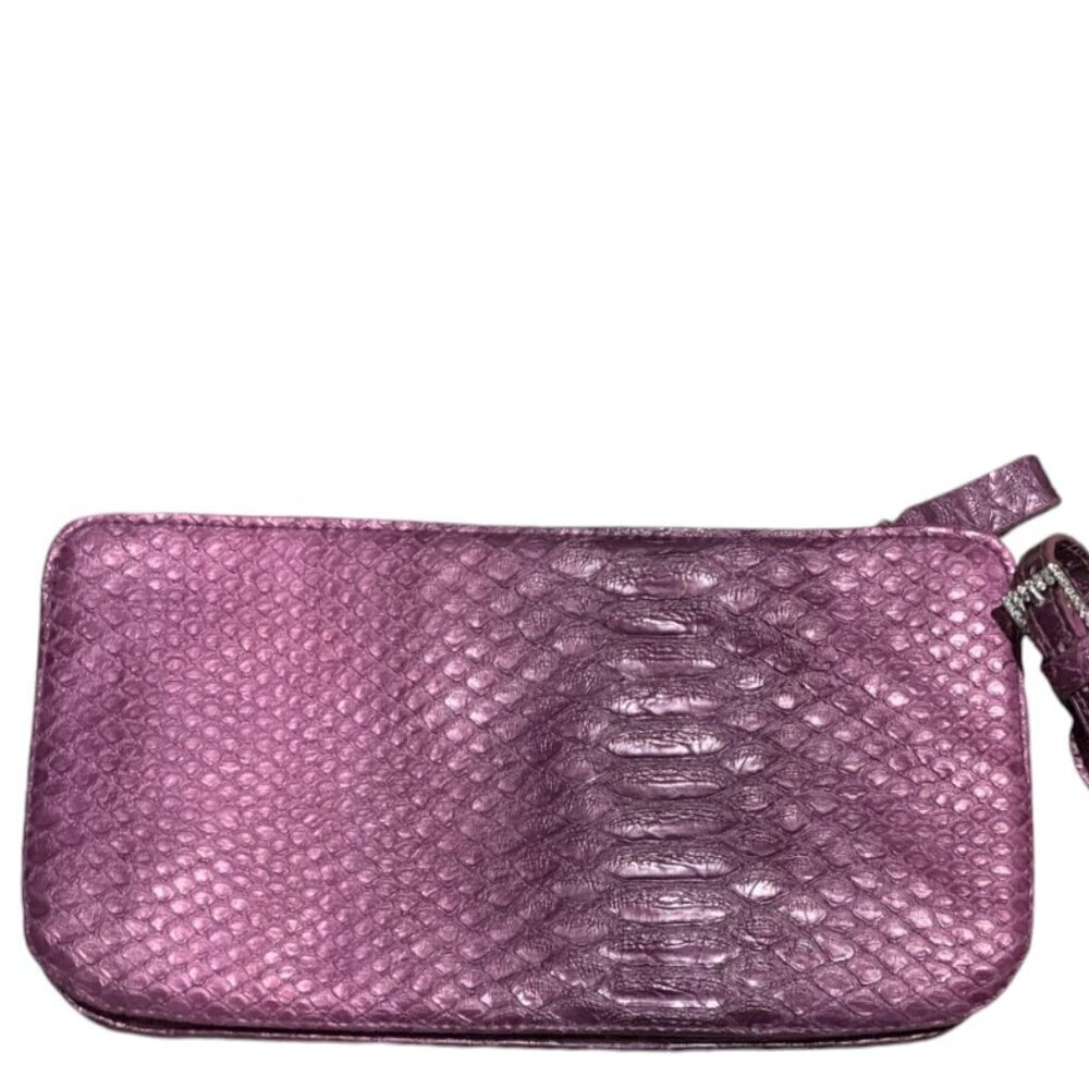 Steve Madden Purple Reptile Embossed Wristlet Clutch with Rhinestone Wrist Cuff - Picture 4 of 10